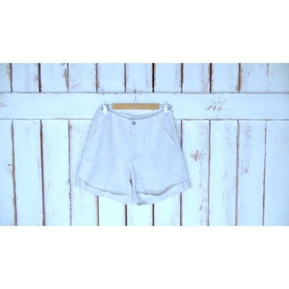 Liz Claiborne cotton linen cuffed shorts/ivory/beige linen shorts/10 - Picture 2 of 6